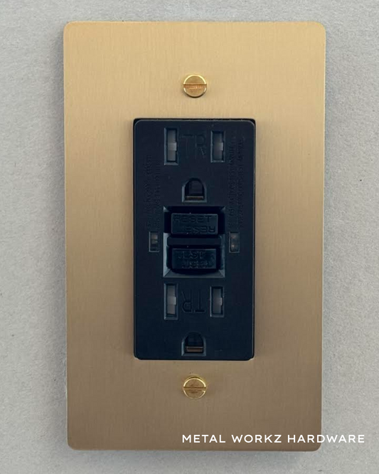 Brass GFCI Duplex Electrical Power Outlet (1-Gang) Brass With Black Module