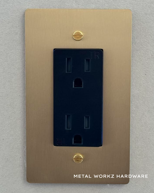 Brass Standard 15A Duplex Electrical Power Outlet (1-Gang) Brass With Black Module