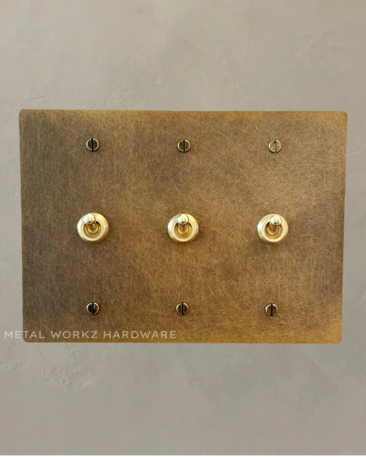 Brass Vintage Toggle Light Switch (3-Gang) Aged Patina Brass