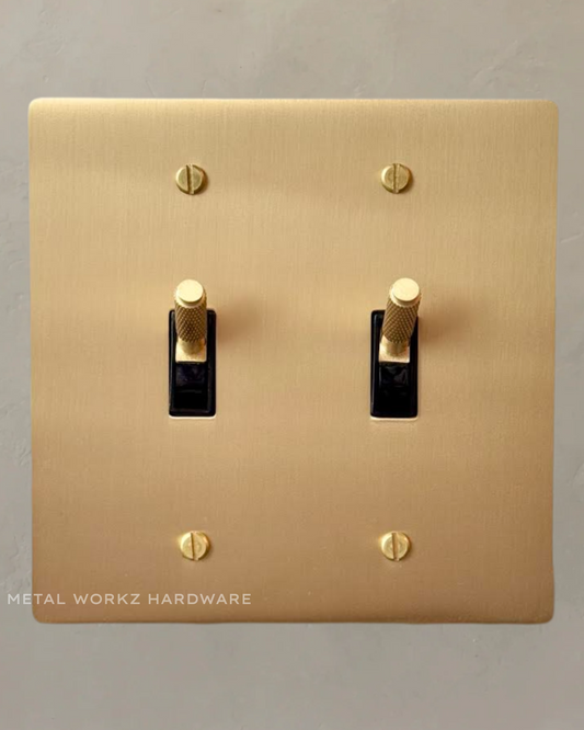 Brass Modern Toggle Light Switch (2-Gang) Brass With Black Module