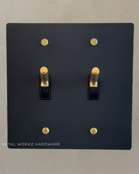 Brass Modern Toggle Light Switch (2-Gang) Black + Brass With Black Module