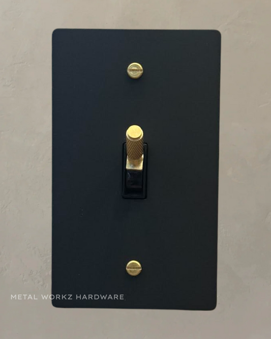 Brass Modern Toggle Light Switch (1-Gang) Black + Brass With Black Module