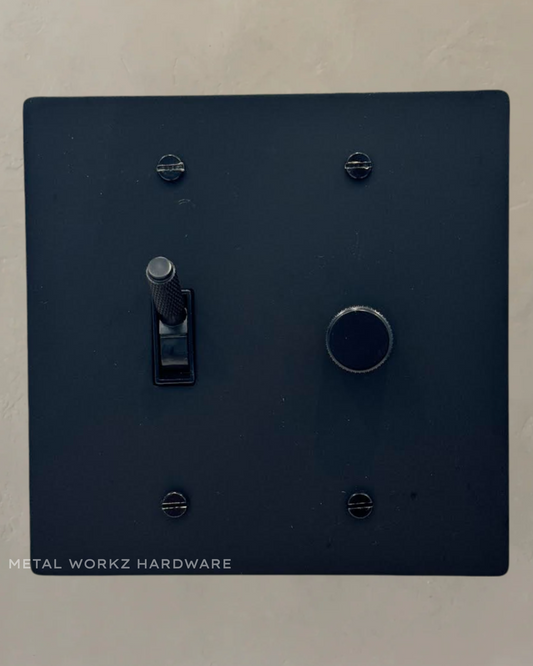Brass Modern Toggle Light Switch + Rotary Dimmer Switch (2-Gang) Black With Black Module