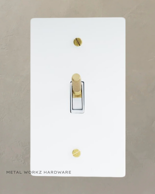 Brass Modern Toggle Light Switch (1-Gang) White + Brass With White Module