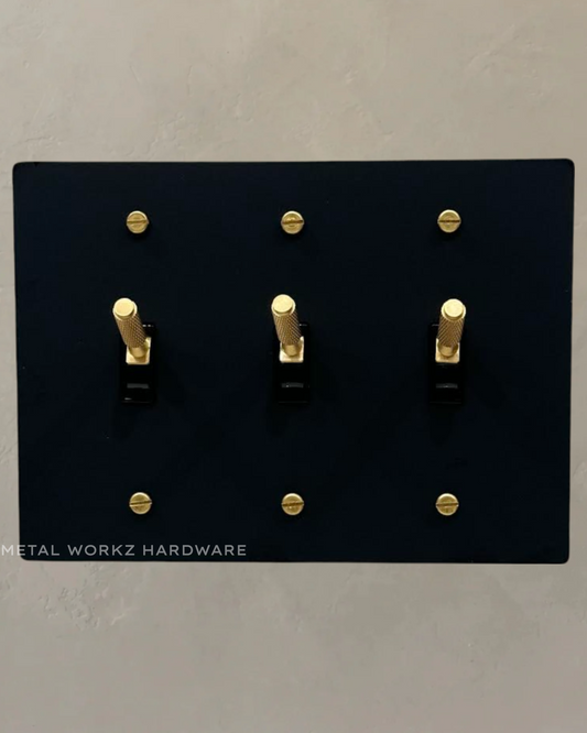 Brass Modern Toggle Light Switch (3-Gang) Black + Brass With Black Module