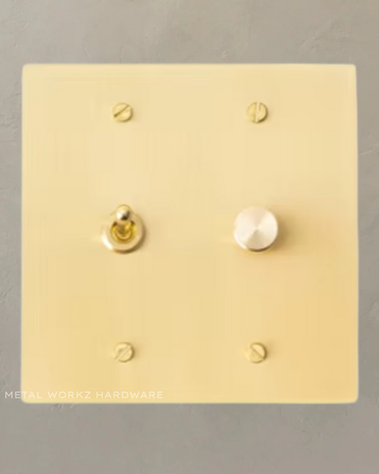 Brass Vintage Toggle Light Switch + Rotary Dimmer Switch (2-Gang) Brass
