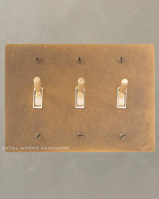 Brass Modern Toggle Light Switch (3-Gang) Aged Patina Brass With Ivory Module