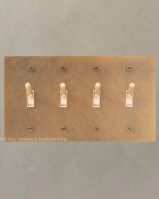 Brass Modern Toggle Light Switch (4-Gang) Aged Patina Brass With Ivory Module