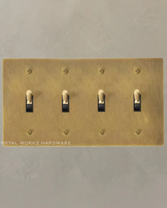 Brass Modern Toggle Light Switch (4-Gang) Aged Patina Brass With Black Module