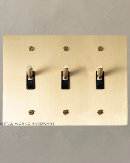 Brass Modern Toggle Light Switch (3-Gang) Brass With Black Module