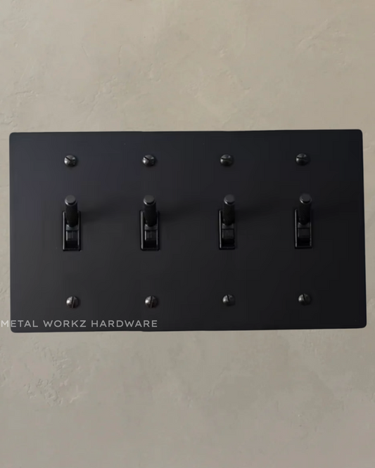 Brass Modern Toggle Light Switch (4-Gang) Black With Black Module