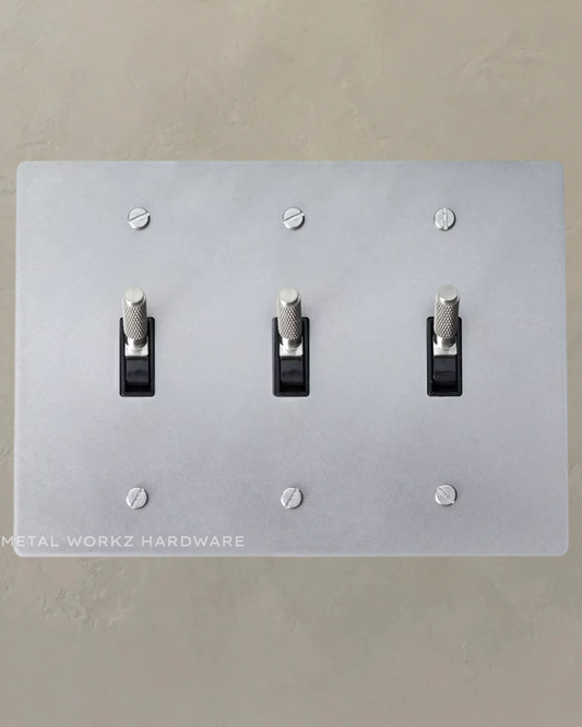 Brass Modern Toggle Light Switch (3-Gang) Satin Nickel With Black Module