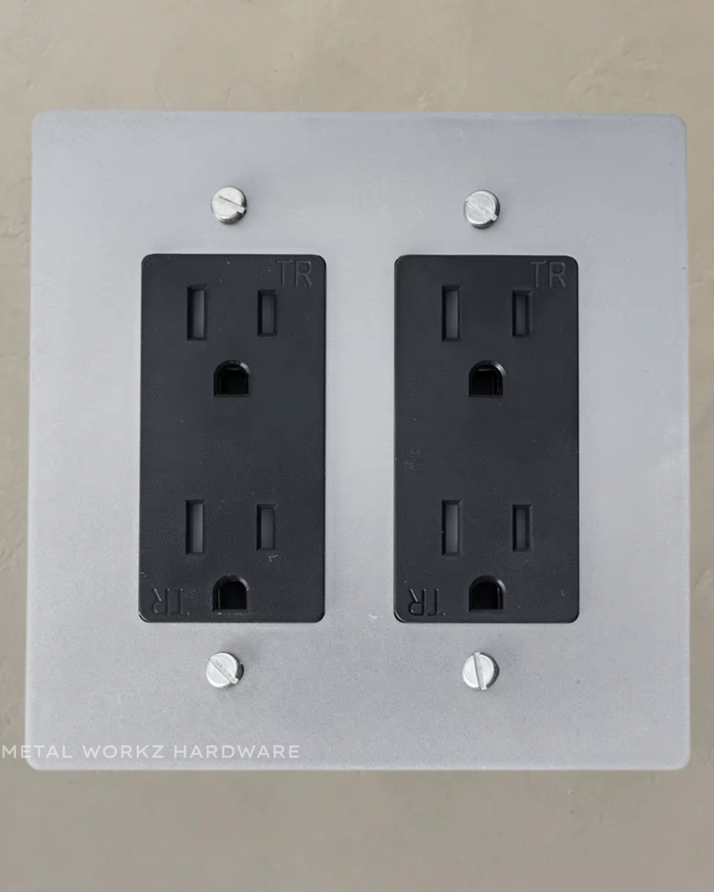 Brass Standard 15A Duplex Electrical Power Outlet (2-Gang) Satin Nickel With Black Module