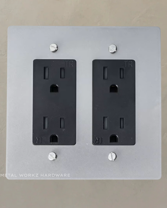 Brass Standard 15A Duplex Electrical Power Outlet (2-Gang) Satin Nickel With Black Module