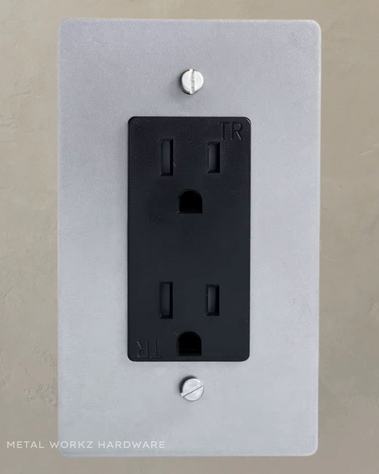 Brass Standard 15A Duplex Electrical Power Outlet (1-Gang) Satin Nickel With Black Module