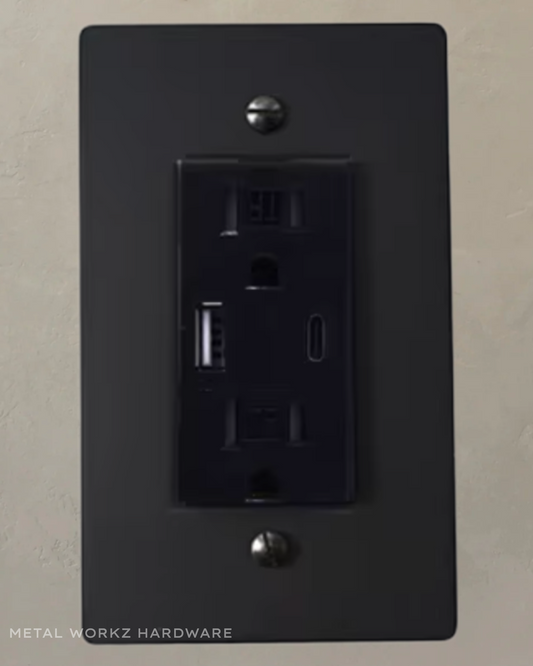 Brass USB/ Type C Duplex Electrical Power Outlet (1-Gang) Black With Black Module