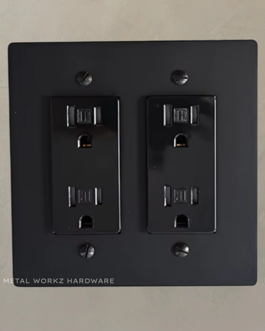 Brass Standard 15A Duplex Electrical Power Outlet (2-Gang) Black With Black Module