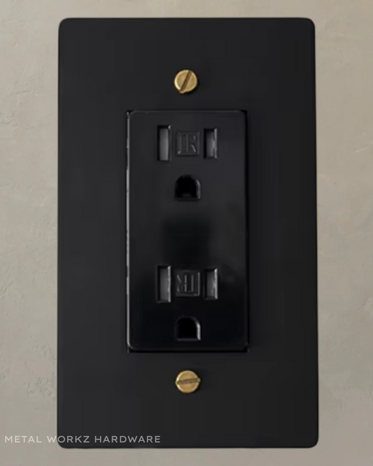 Brass Standard 15A Duplex Electrical Power Outlet (1-Gang) Black + Brass With Black Module