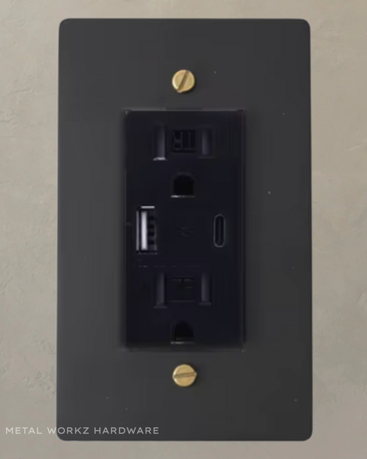 Brass USB/ Type C Duplex Electrical Power Outlet (1-Gang) Black + Brass With Black Module