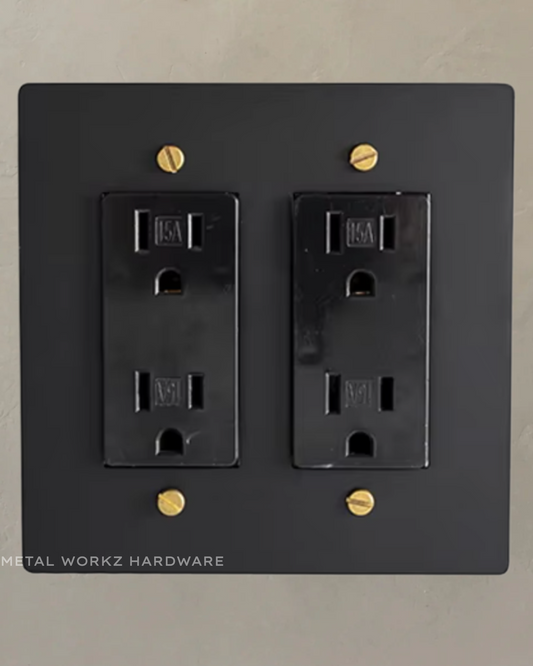 Brass Standard 15A Duplex Electrical Power Outlet (2-Gang) Black + Brass With Black Module