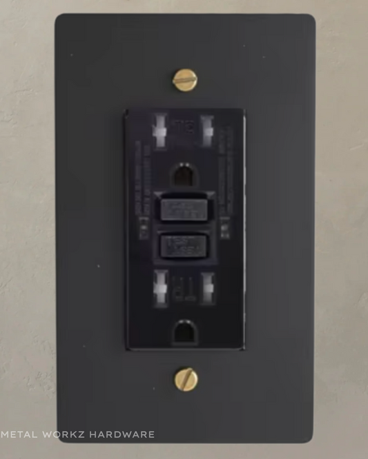 Brass GFCI Duplex Electrical Power Outlet (1-Gang) Black + Brass With Black Module