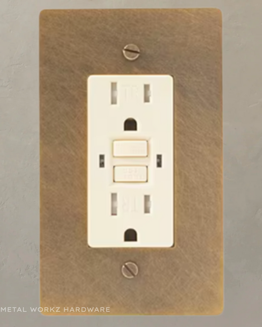 Brass GFCI Duplex Electrical Power Outlet (1-Gang) Aged Patina Brass With Ivory Module