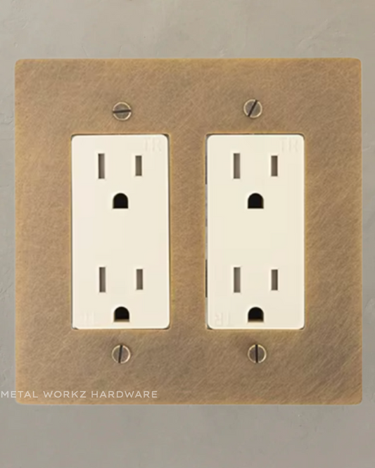 Brass Standard 15A Duplex Electrical Power Outlet (2-Gang) Aged Patina Brass With Ivory Module