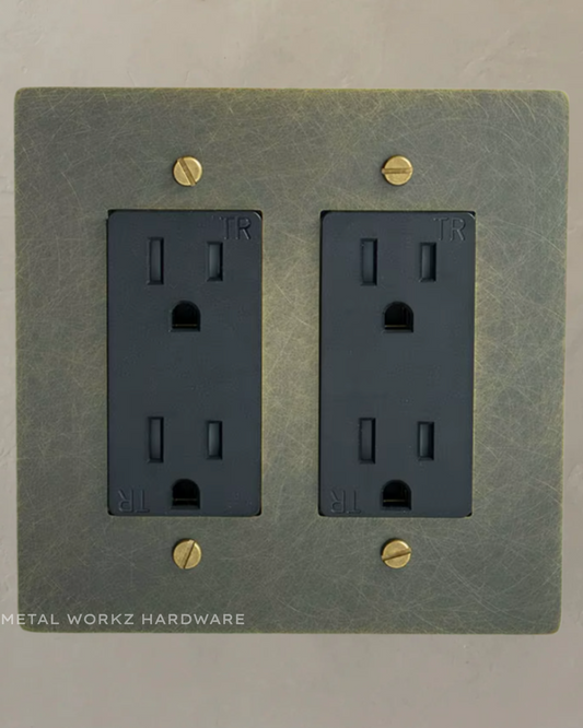 Brass Standard 15A Duplex Electrical Power Outlet (2-Gang) Antique Bronze With Black Module