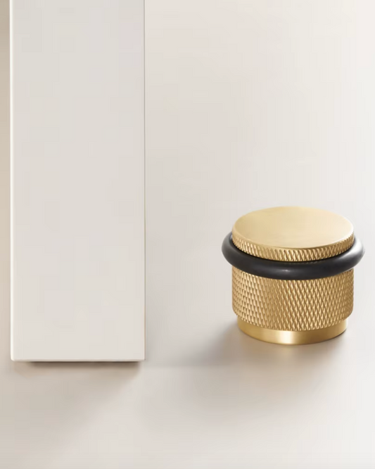 Floor Mounted Knurled Brass Door Stop (Brass)