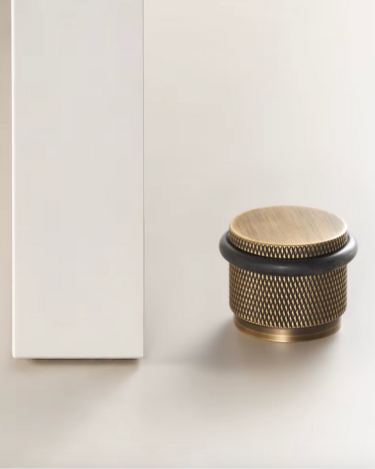 Floor Mounted Knurled Brass Door Stop (Aged Patina Brass)