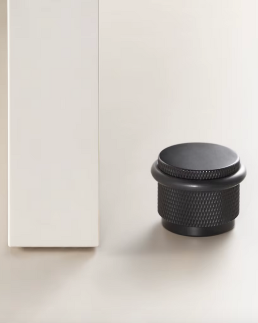 Floor Mounted Knurled Brass Door Stop (Black)