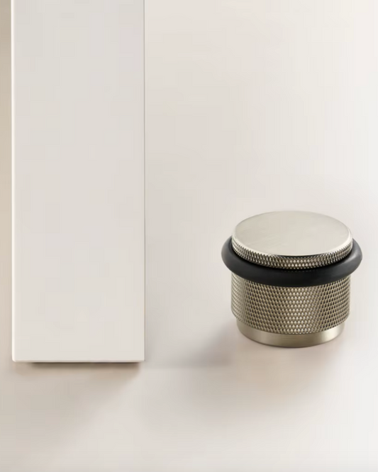 Floor Mounted Knurled Brass Door Stop (Satin Nickel)