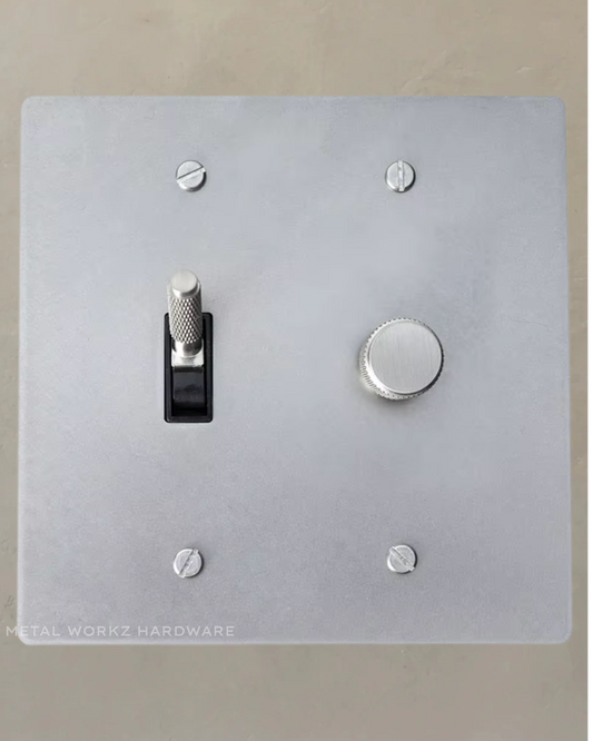 Brass Modern Toggle Light Switch + Rotary Dimmer Switch (2-Gang) Satin Nickel With Black Module