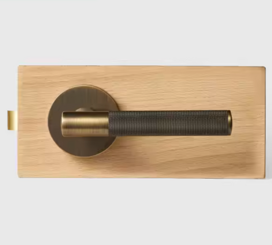 DEFINITO Modern Brass Knurled Interior Door Lever Handle (Aged Patina Brass)