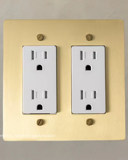 Brass Standard 15A Duplex Electrical Power Outlet (2-Gang) Brass With White Module