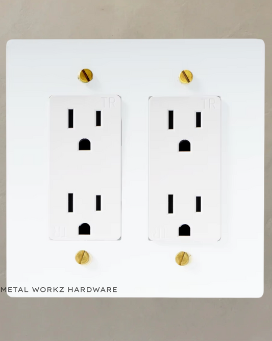Brass Standard 15A Duplex Electrical Power Outlet (2-Gang) White + Brass With White Module