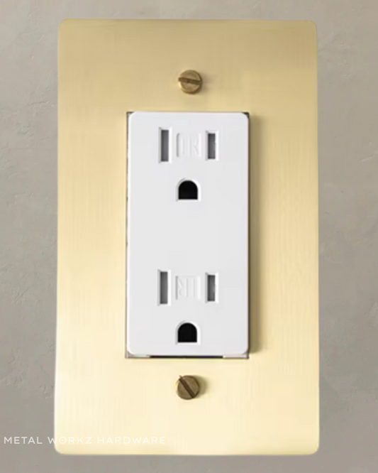 Brass Standard 15A Duplex Electrical Power Outlet (1-Gang) Brass With White Module
