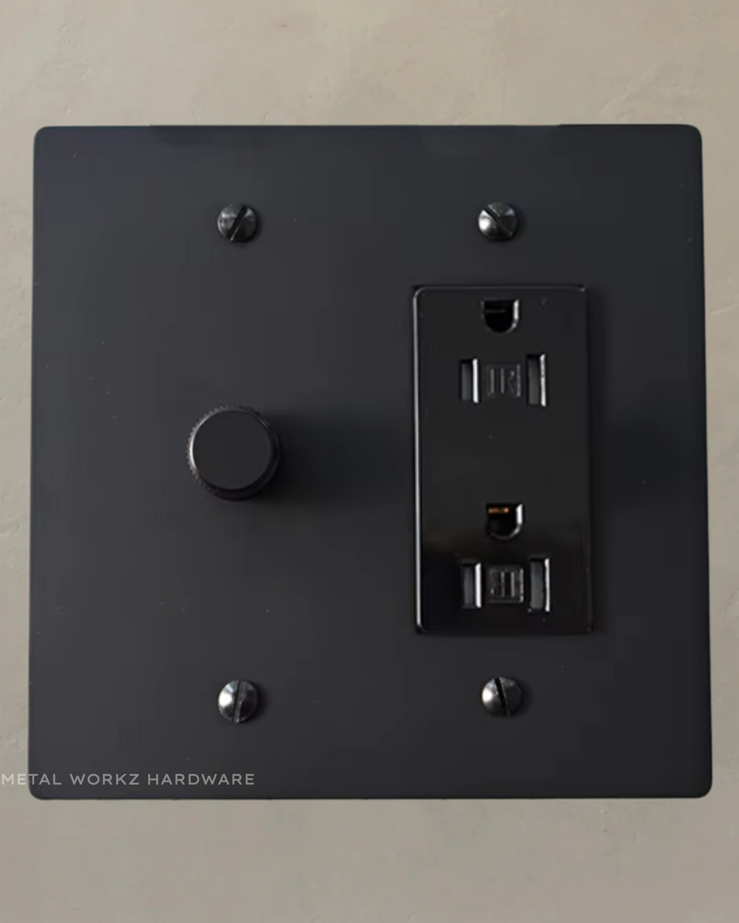 Brass Rotary Dimmer Switch + Outlet (2-Gang) Black With Black Module