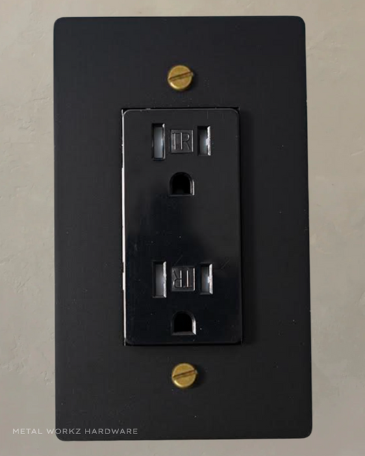 Brass Standard 15A Duplex Electrical Power Outlet (1-Gang) Black + Antique Bronze With Black Module