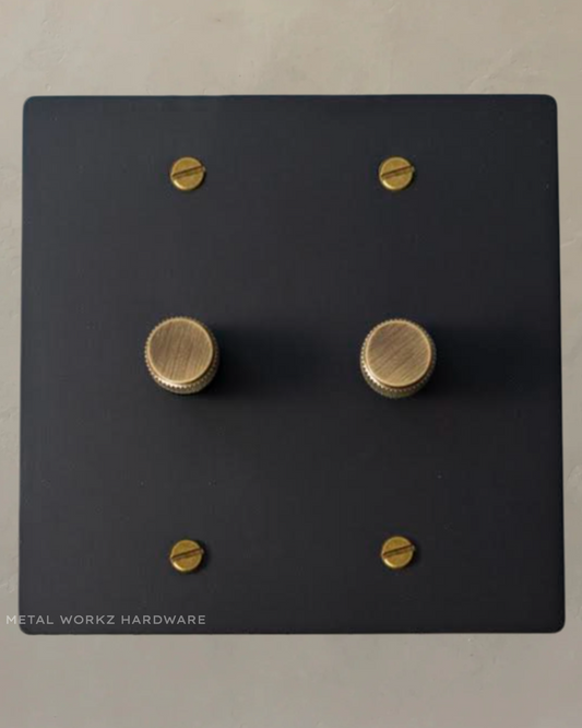 Brass Rotary Dimmer Switch (2-Gang) Black + Antique Bronze