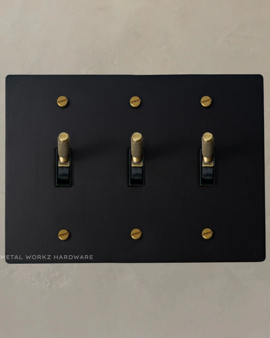 Brass Modern Toggle Light Switch (3-Gang) Black + Antique Bronze With Black Module