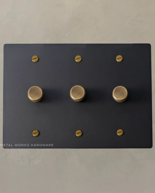 Brass Rotary Dimmer Switch (3-Gang) Black + Antique Bronze