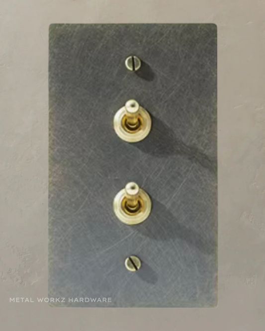 Brass Vintage Stacked Toggle Light Switch (2-Gang) Antique Bronze