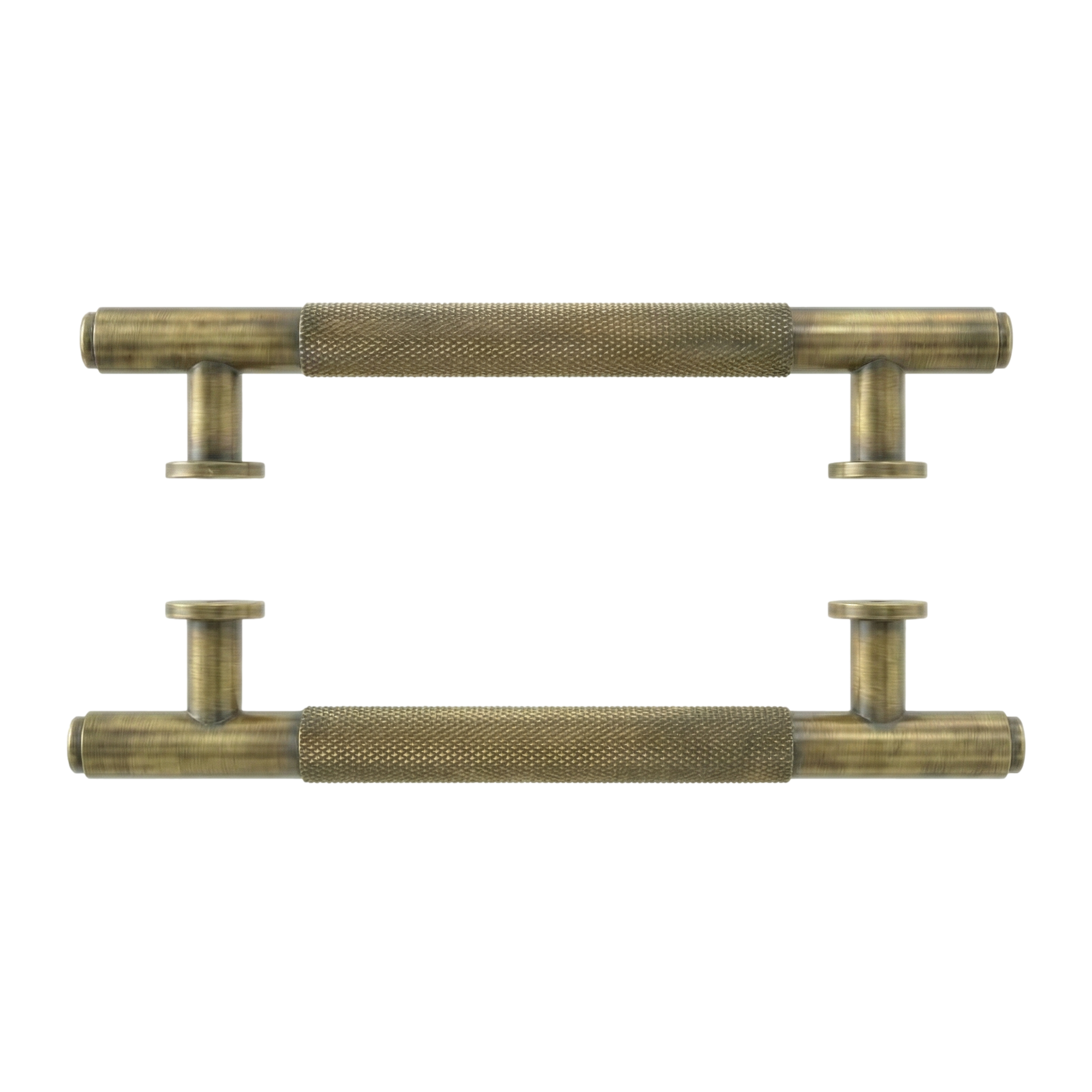 Knurled aged brass door pull forte 11 inch, a symbol of enduring craftsmanship.
