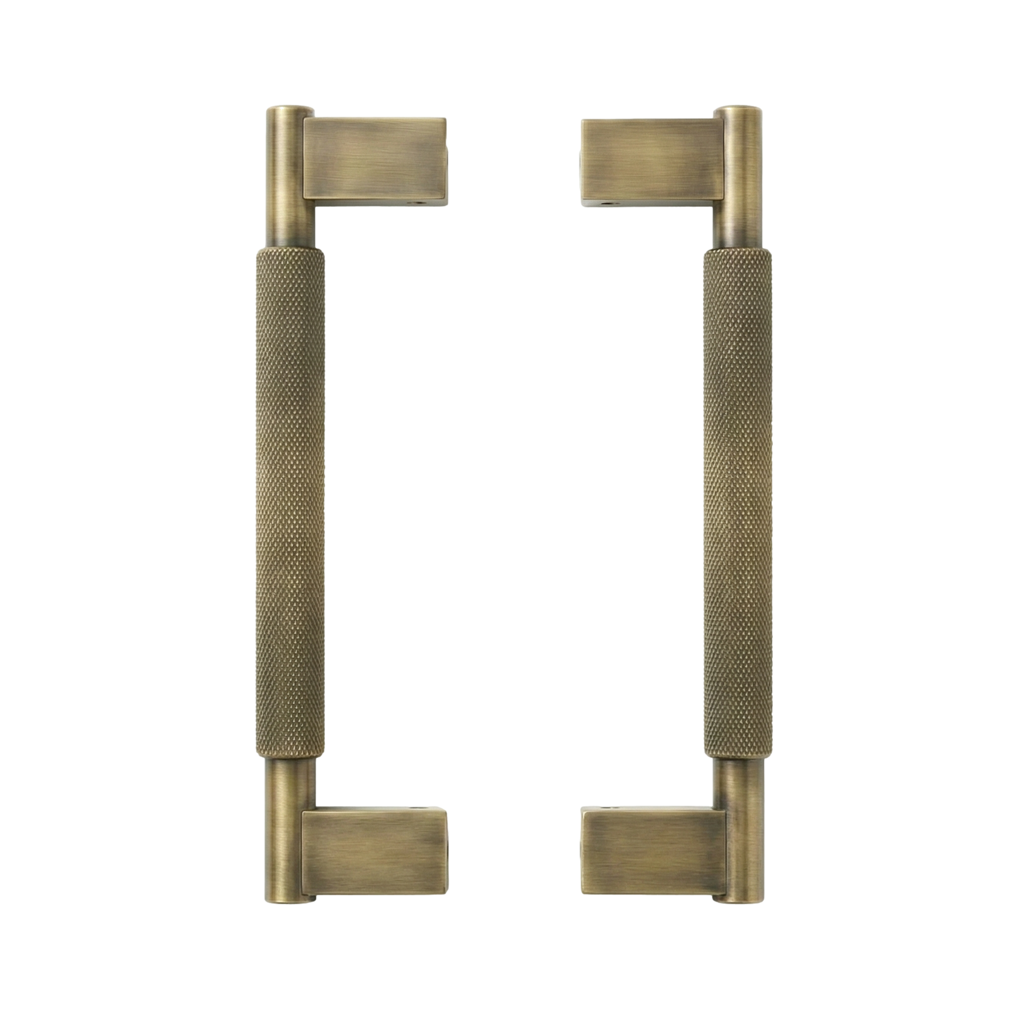 aged brass door pull grassetto 17 inch, tactile knurled solid brass craftsmanship.