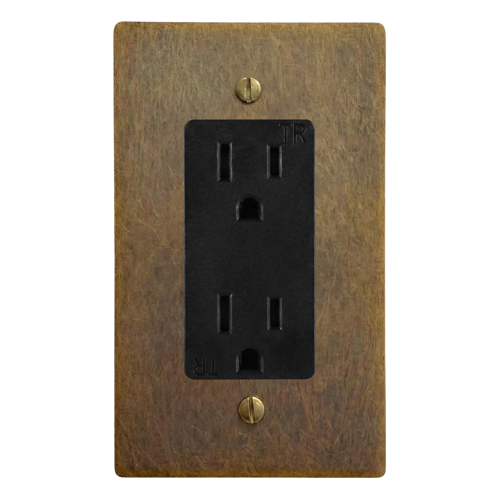 Aged Brass 1-Gang Duplex Outlet Switch Plate in Black