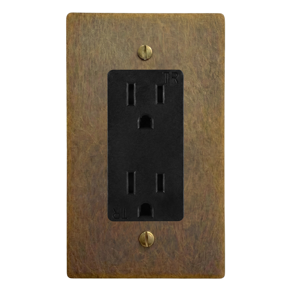 Aged Brass 1-Gang Duplex Outlet Switch Plate in Black