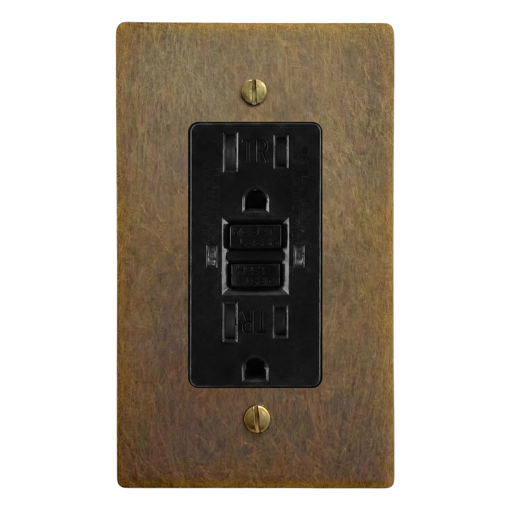 Aged Brass 1-Gang GFCI Outlet Switch Plate in Black