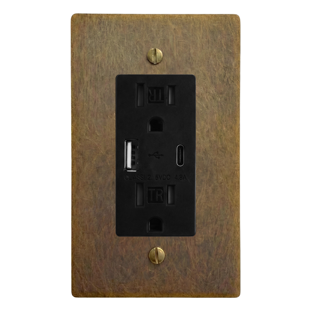 Aged Brass 1-Gang USB Outlet Switch Plate in Black