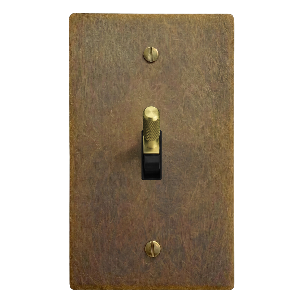 Aged Brass 1-Gang Toggle Switch Plate in Black